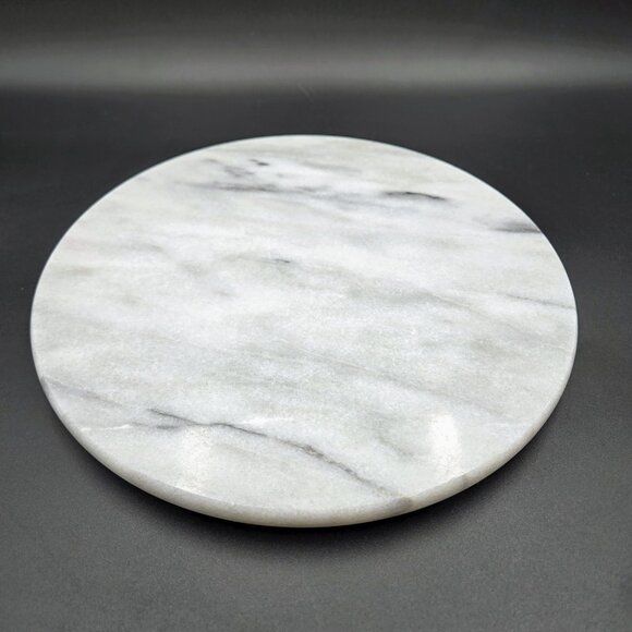 Marble Cheese Plate Tray Round Charcuterie Serving Footed White Grey Read - Picture 1 of 7